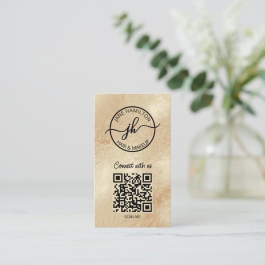 QR Code Business Logo Gold Visitekaartje (Staand voorkant)