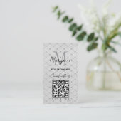 QR Code Business Logo Grey Checker Visitekaartje (Staand voorkant)