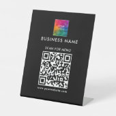 QR Code Business Logo Here Scan voor Menu Zwart Reclamebord Met Voetstuk (Voorkant)