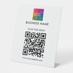 QR Code Business Logo Hier Menu Prijslijsten Scann Reclamebord Met Voetstuk