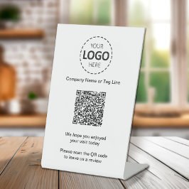 QR Code Business Logo, laat een Review achter Reclamebord Met Voetstuk