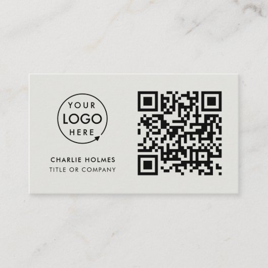 QR Code Business Logo | Minimale grijze beroepsbeo Visitekaartje (Voorkant)