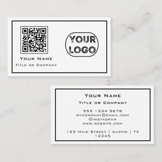 QR Code Business Logo minimalistisch wit Visitekaartje (Voorkant / Achterkant)