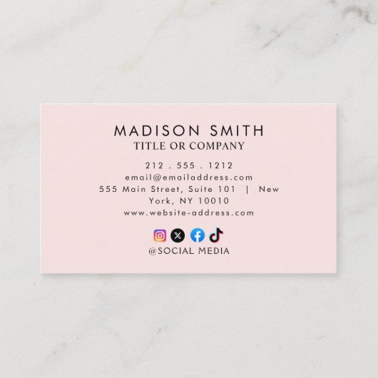 QR Code Business Logo | Modern Blush Pink Visitekaartje (Achterkant)