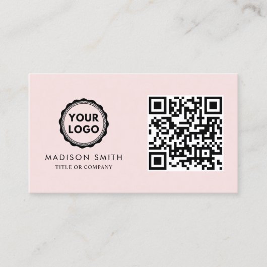 QR Code Business Logo | Modern Blush Pink Visitekaartje (Voorkant)