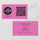 QR Code Business Logo | Modern Hot Pink Visitekaartje (Voorkant / Achterkant)