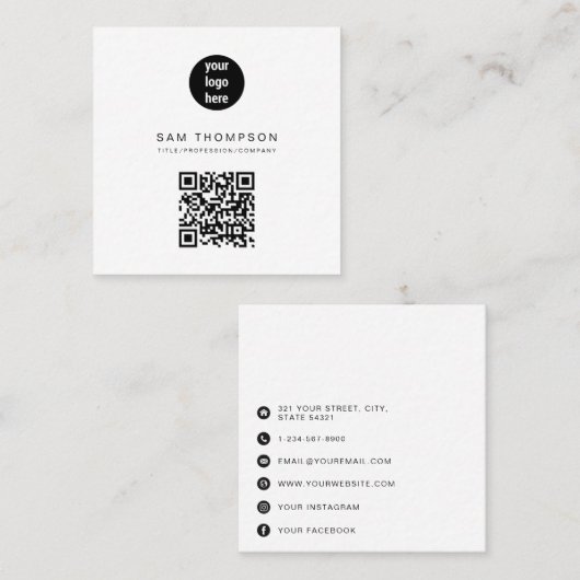 QR Code Business Logo Modern minimalistisch bedrij Contactkaartje (Voorkant / Achterkant)