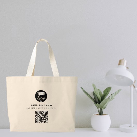 QR Code Business Logo Modern minimalistisch bedrij Grote Tote Bag