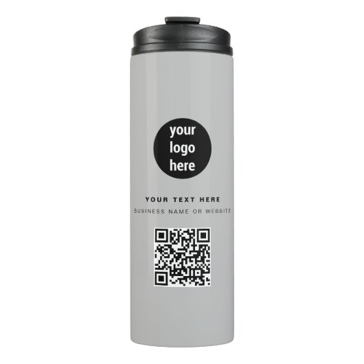QR Code Business Logo Modern minimalistisch grijs Thermosbeker (Voorkant)