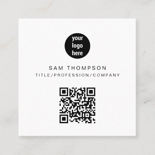 QR Code Business Logo Modern minimalistisch Vierkante Visitekaartje (Voorkant)