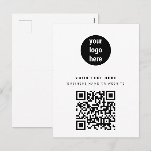 QR-code Business Logo Modern minimalistisch wit Feestdagenkaart (Voorkant / Achterkant)