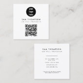 QR-code Business Logo Modern minimalistisch wit Vierkante Visitekaartje (Voorkant / Achterkant)