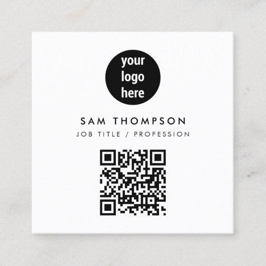 QR-code Business Logo Modern minimalistisch wit Vierkante Visitekaartje (Voorkant)