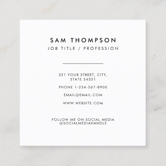 QR-code Business Logo Modern minimalistisch wit Vierkante Visitekaartje (Achterkant)