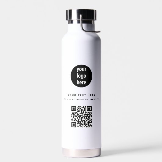 QR-code Business Logo Modern minimalistisch wit Waterfles (Links)
