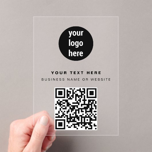 QR-code Business Logo Modern minimalistisch zwart Acryl Uitnodigingen (Insitu (Draagbaar))