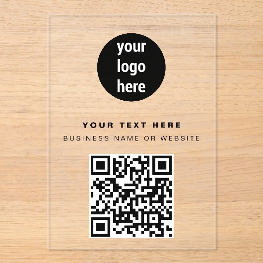 QR-code Business Logo Modern minimalistisch zwart Acryl Uitnodigingen (Voorkant)