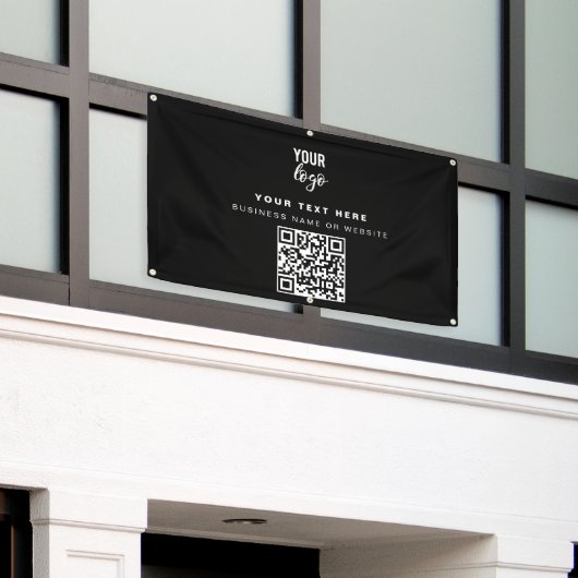 QR-code Business Logo Modern minimalistisch zwart Spandoek (Buitenkant Gebouw)