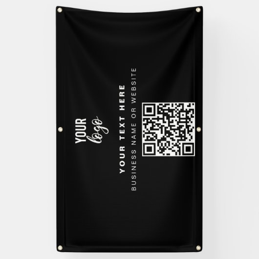 QR-code Business Logo Modern minimalistisch zwart Spandoek (Verticaal)