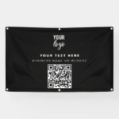 QR-code Business Logo Modern minimalistisch zwart Spandoek (Horizontaal)