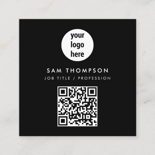 QR-code Business Logo Modern minimalistisch zwart Vierkante Visitekaartje (Voorkant)