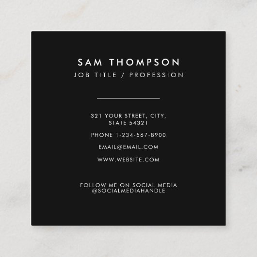 QR-code Business Logo Modern minimalistisch zwart Vierkante Visitekaartje (Achterkant)