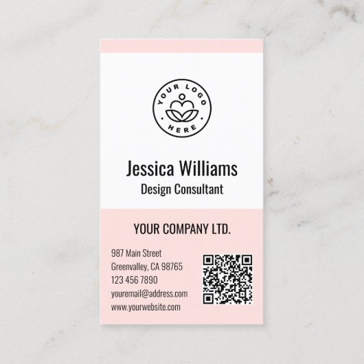 QR Code Business Logo Modern Professional Blush Visitekaartje (Achterkant)