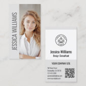 QR Code Business Logo Modern Professional Gray Visitekaartje (Voorkant / Achterkant)