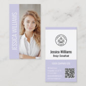 QR Code Business Logo Modern Professional Lavender Visitekaartje (Voorkant / Achterkant)