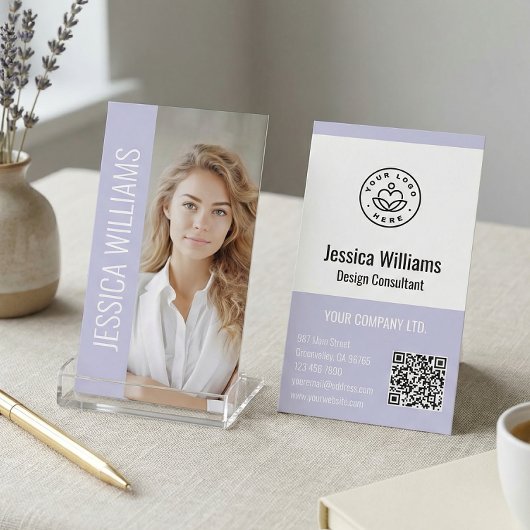 QR Code Business Logo Modern Professional Lavender Visitekaartje