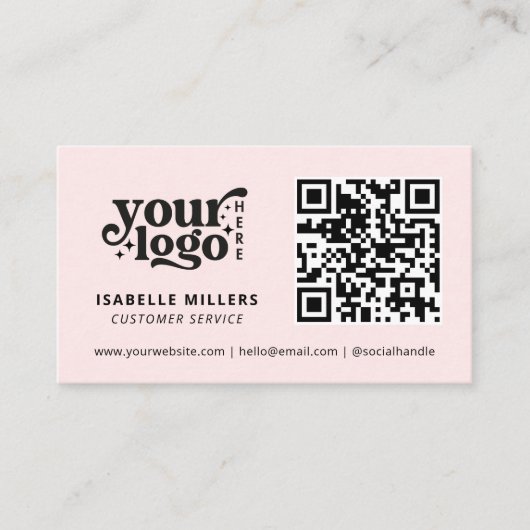 QR Code Business Logo Modern Professioneel Roze Visitekaartje (Voorkant)