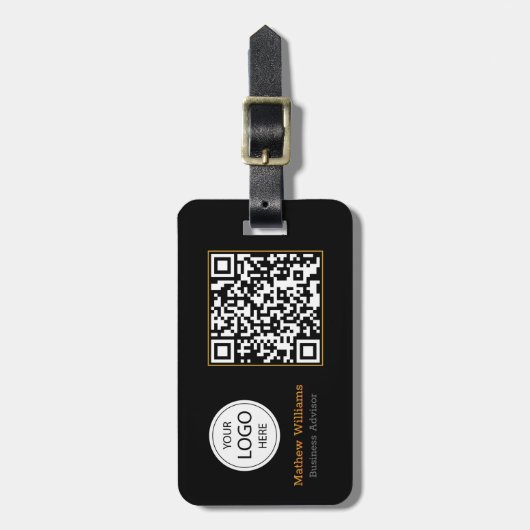 QR Code Business Logo, modern | Zwart Bagagelabel (Voorkant verticaal)