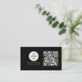 QR Code Business Logo, modern | Zwart monogram Pro Visitekaartje (Staand voorkant)