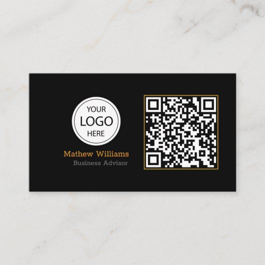 QR Code Business Logo, modern | Zwart monogram Pro Visitekaartje (Voorkant)