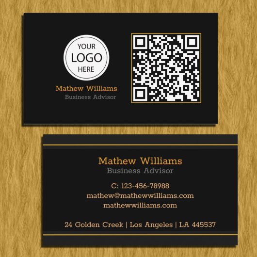 QR Code Business Logo, modern | Zwart monogram Pro Visitekaartje