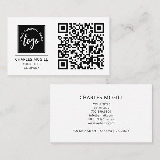 QR Code Business Logo | Moderne beroepsbeoefenaren Visitekaartje (Voorkant / Achterkant)