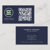 QR Code Business Logo | Moderne marineberoepen Visitekaartje (Voorkant / Achterkant)