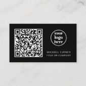 QR Code Business Logo Moderne Professional Black Visitekaartje (Voorkant)