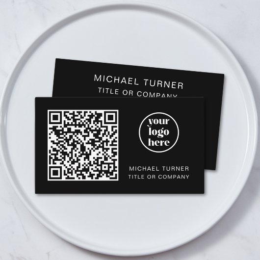 QR Code Business Logo Moderne Professional Black Visitekaartje