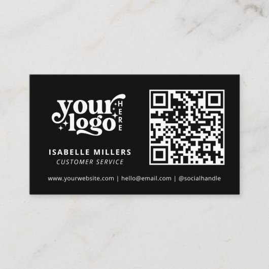 QR Code Business Logo Moderne Professional Black Visitekaartje (Voorkant)