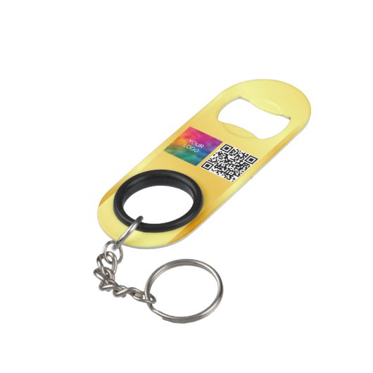 QR Code Business Logo Monogram Names Gold Look Mini Flessenopener (Achterkant Gekanteld)