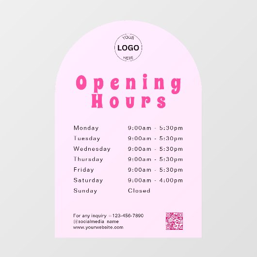 QR Code Business Logo Openingstijden Uren Venster Raamsticker (Vel)