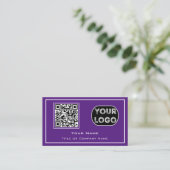 QR Code Business Logo Paars minimalist Visitekaartje (Staand voorkant)