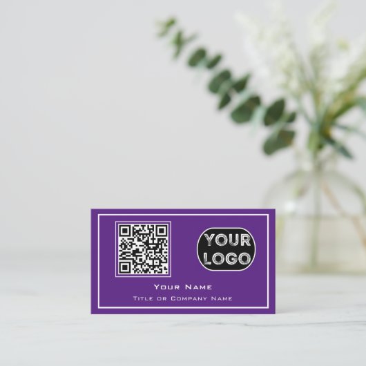 QR Code Business Logo Paars minimalist Visitekaartje (Staand voorkant)