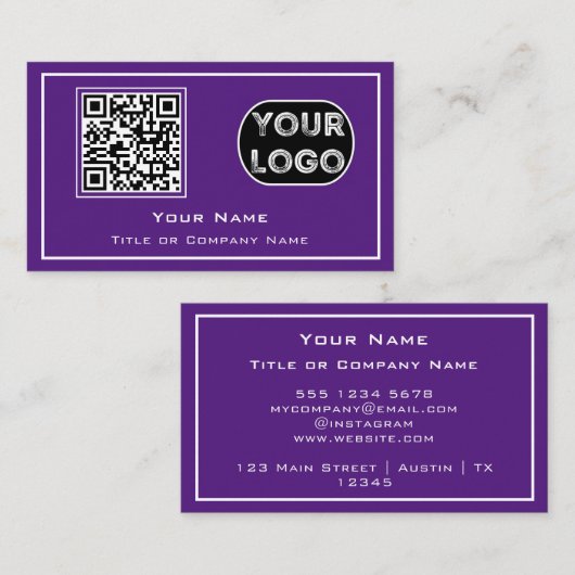 QR Code Business Logo Paars minimalist Visitekaartje (Voorkant / Achterkant)