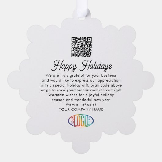 QR Code Business Logo Prettige feestdagen Ornament Kaart (Achterkant)