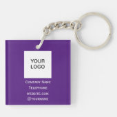 QR Code Business Logo Professional Aangepast Paars Sleutelhanger (Achterkant)