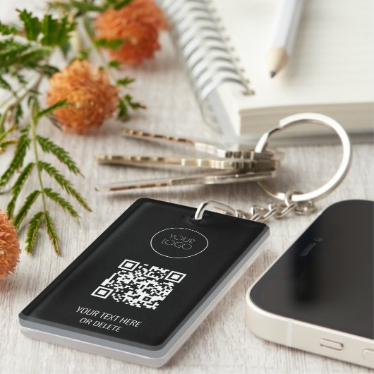 QR Code Business Logo Professional Black en White Sleutelhanger (Voorkant Rechts)