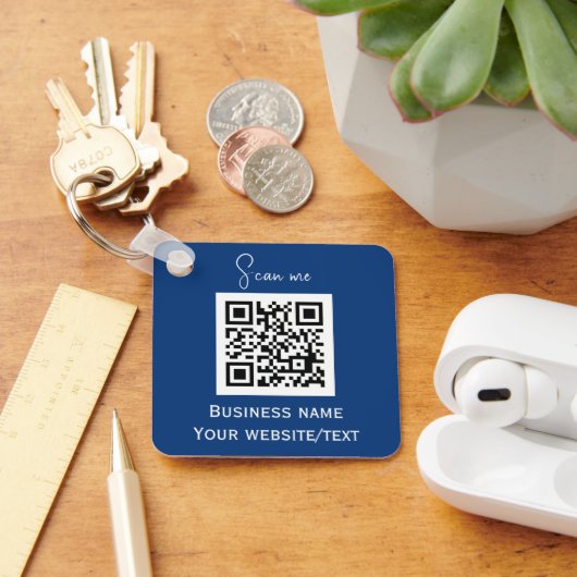 QR Code Business Logo Professional Blauw Sleutelhanger (Bureau)