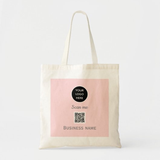 QR Code Business Logo Professional Blush Pink Tote Bag (Voorkant)
